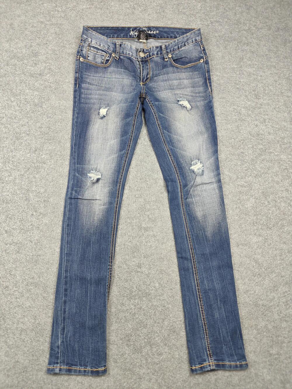 Ariya Skinny Jeans Womens 5/6 Blue Medium Wash Embroidered Sequin Distressed